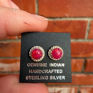 Handcrafted Sterling Silver Dark pink Earrings